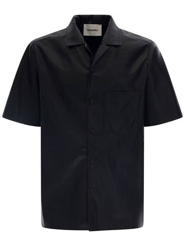 'Bodil' Black Short Sleeve Shirt In Faux Leather Man - NANUSHKA - BALAAN 1