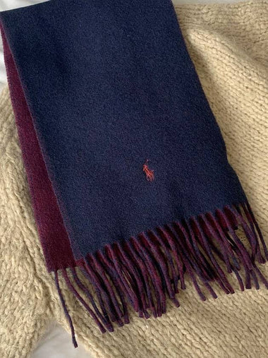 Women Men Pony Logo Embroidery Classic Reversible Muffler Double Sided Scarf Navy Wine PC0455 433 - POLO RALPH LAUREN - BALAAN 1