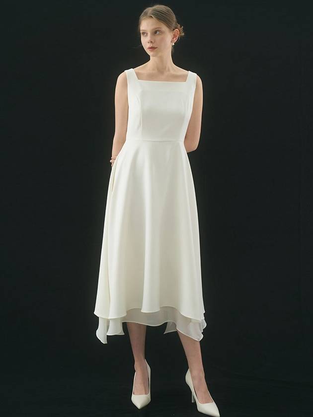 Women's ARMIS Square Neck Sleeveless Flared Long Dress Ivory - AME - BALAAN 1