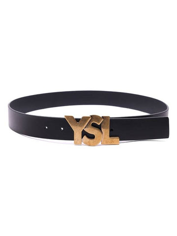 Big Logo Leather Belt Black Gold Plated - SAINT LAURENT - BALAAN.