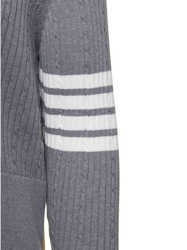 Baby Cable Cotton 4 Bar Crew Neck Knit Top Grey - THOM BROWNE - BALAAN 4