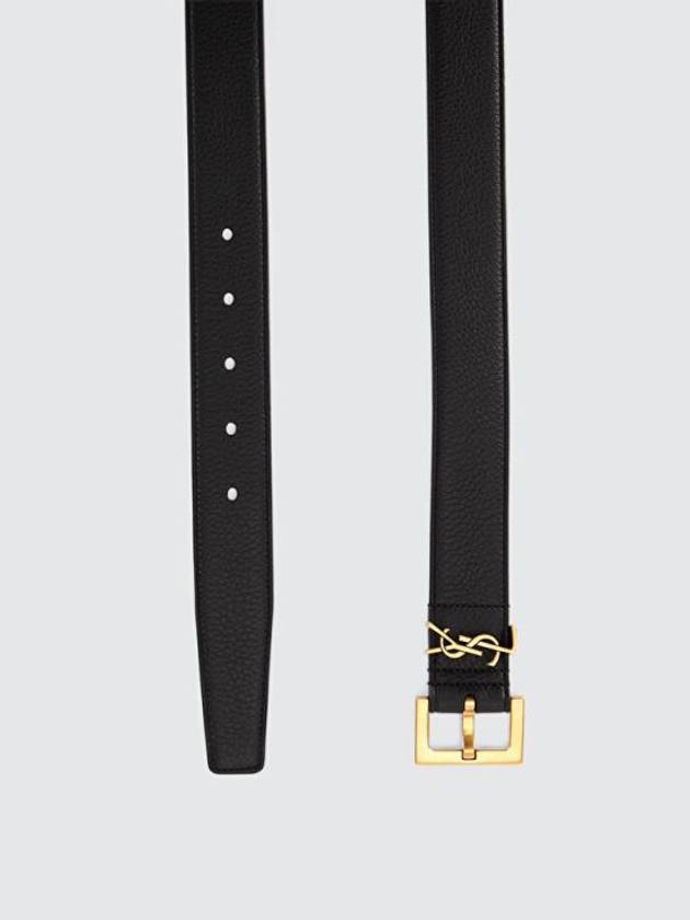 Men's Monogram Grain Leather Belt Gold - SAINT LAURENT - BALAAN 3