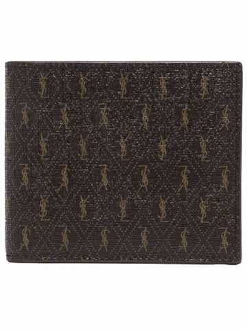 Monogram Canvas All-over Halfwallet Brown - SAINT LAURENT - BALAAN.