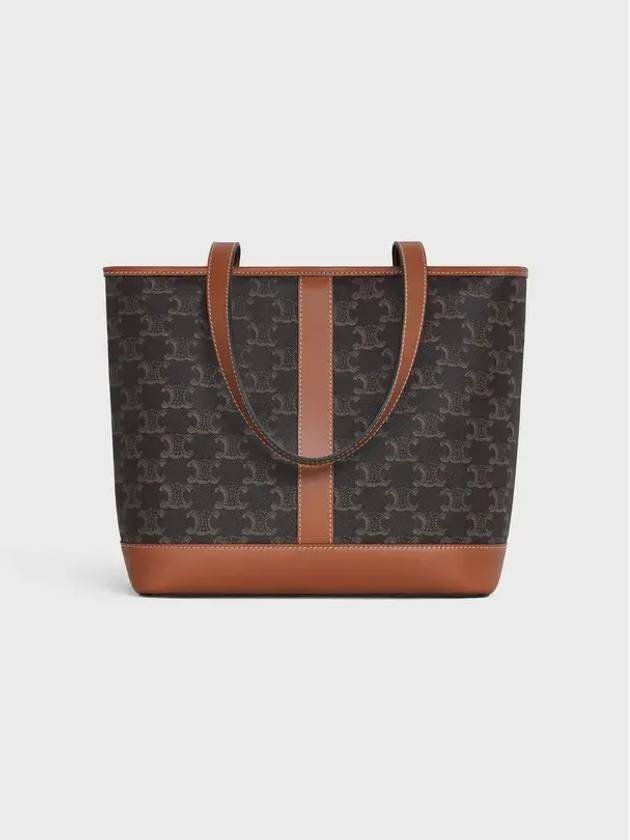 Triomphe Canvas Calfskin Tote Bag Brown Black - CELINE - BALAAN 3