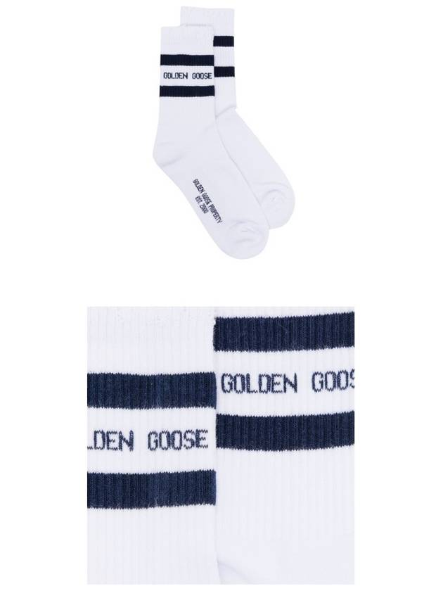 Distressed Finish Blue Stripe Logo Socks White - GOLDEN GOOSE - BALAAN 5