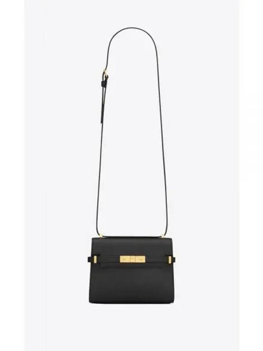 Manhattan Mini Embossed Gold-Tone Logo Leather Cross Bag Black - SAINT LAURENT - BALAAN 2