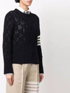 Women's 4 Bar Irish Pointelle Cable Merino Wool Knit Top Navy - THOM BROWNE - BALAAN 4