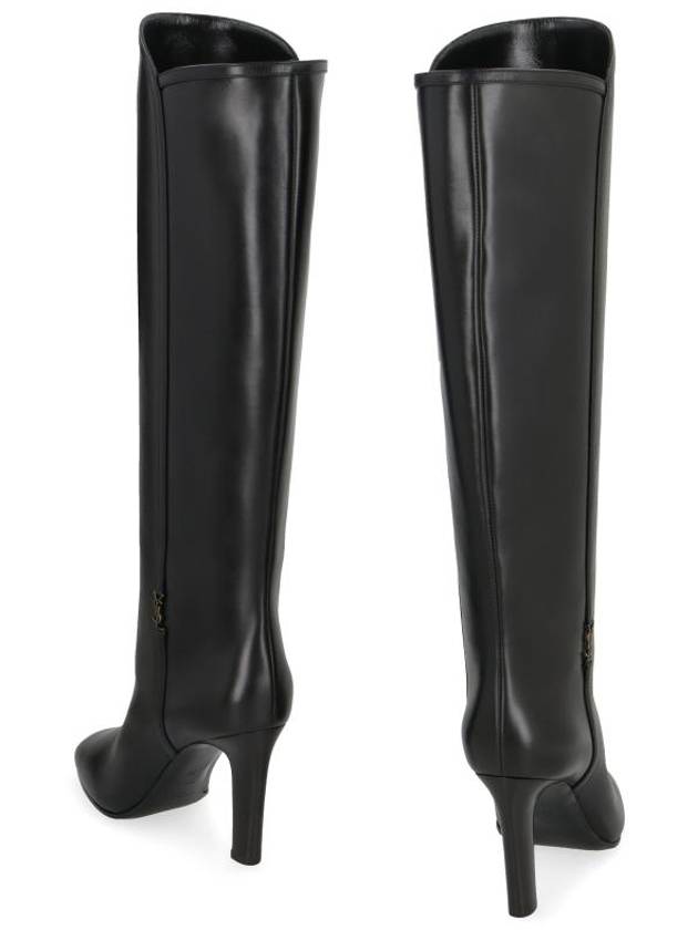 Jane Monogram Leather Heel Long Boots Black - SAINT LAURENT - BALAAN 5