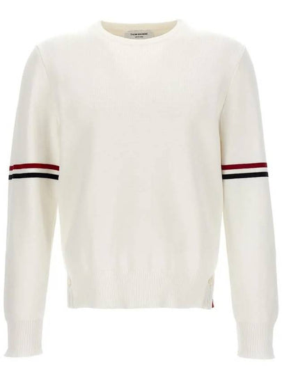 Men's Milan Stitch Armband Crew Neck Knit Top White - THOM BROWNE - BALAAN 2