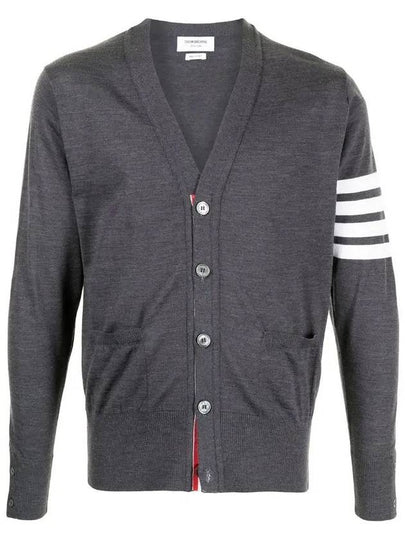 Men's Sustainable Classic Diagonal Wool Cardigan Dark Grey - THOM BROWNE - BALAAN 2