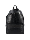 Crocodile Effect Logo Leather Backpack Black - SAINT LAURENT - BALAAN 1