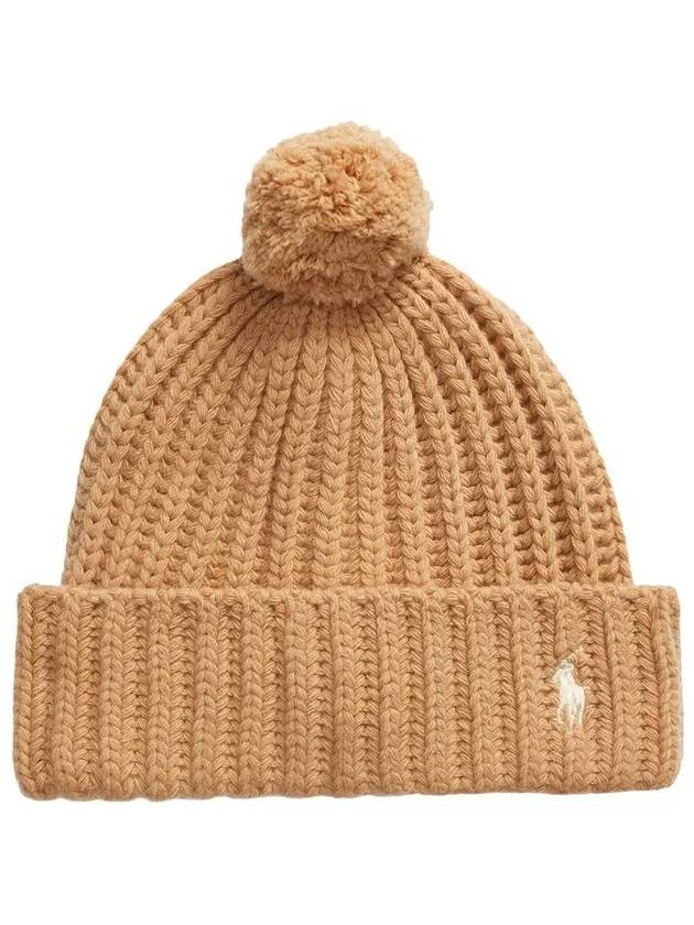 Pony Embroidered Cable Knit Wool Beanie Camel - POLO RALPH LAUREN - BALAAN 3