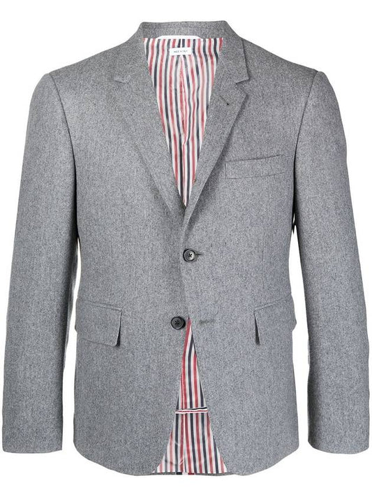 Men's Gray Center Back Striped Wool Cashmere Blazer Jacket - THOM BROWNE - BALAAN.