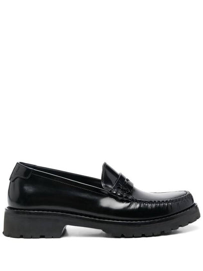 Women's Chunky Penny Slippers Smooth Leather Loafers Black - SAINT LAURENT - BALAAN 2