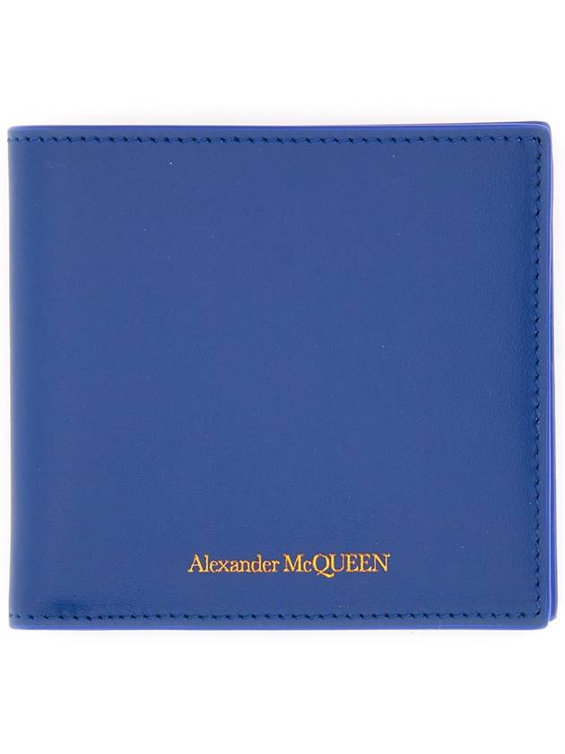 Logo Detail Leather Half Wallet Blue - ALEXANDER MCQUEEN - BALAAN 1