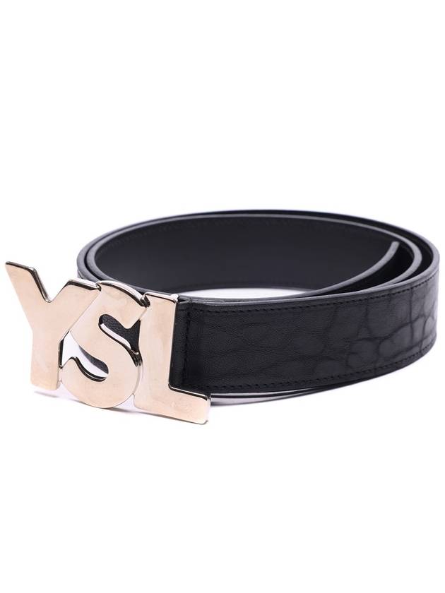 Logo Leather Belt Black - SAINT LAURENT - BALAAN 4