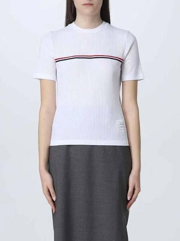 Women's High Twist Rip Stripe Short Sleeve T Shirt White - THOM BROWNE - BALAAN 4