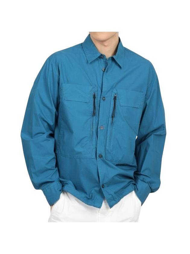 Cotton Popeline Over Long Sleeve Shirt Blue - CP COMPANY - BALAAN 1