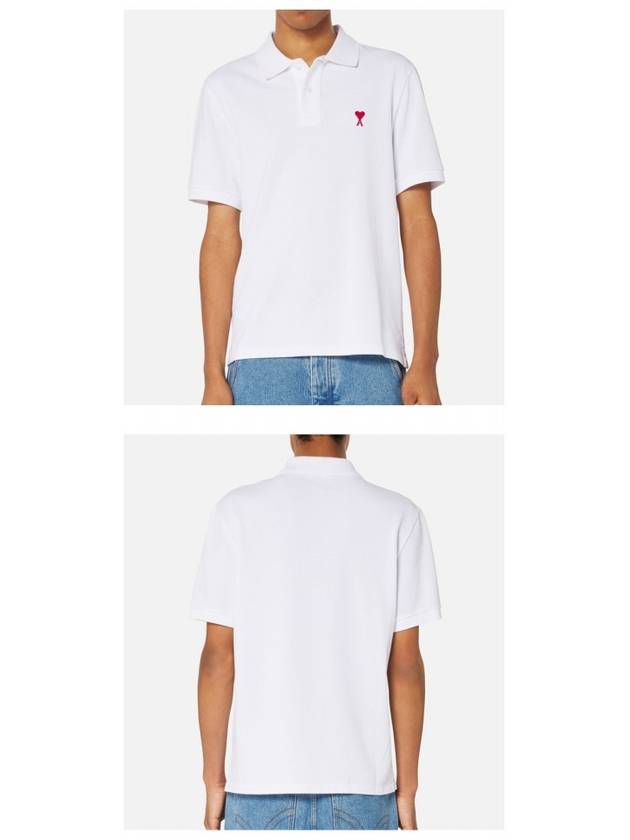 Small Heart Logo Polo Shirt White - AMI - BALAAN 6