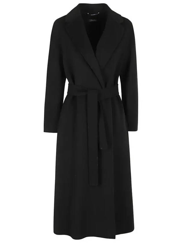 Max Mara Esturia Virgin Belted Midi Wool Coat Black 2429016131600 013 - S MAX MARA - BALAAN 1