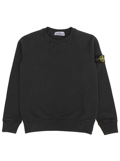 Kids Garment Dyed Old Effect Diagonal Cotton Fleece Sweatshirt Black - STONE ISLAND - BALAAN 2