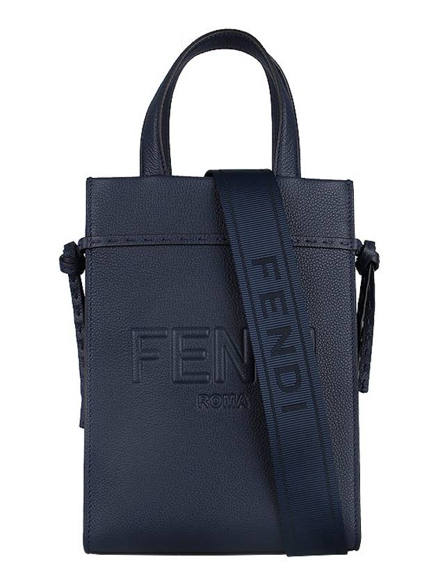 Mini Logo Leather Tote Bag Navy - FENDI - BALAAN 2