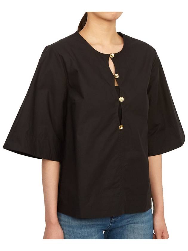 Cut-out Poplin Cotton Blouse Black - GANNI - BALAAN 4