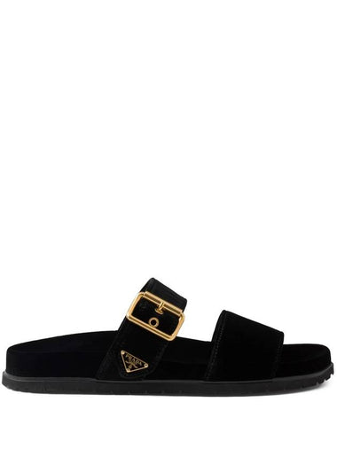 triangle-logo velvet slides - PRADA - BALAAN 1