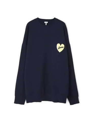 Heart Intarsia Dropped Shoulder Wool Knit Top Navy - LOEWE - BALAAN 1