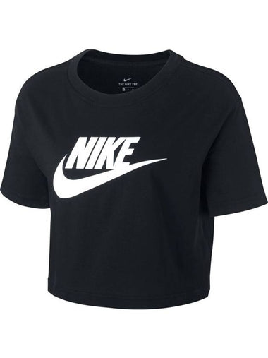 Women's Sportswear Essential Crop Short Sleeve T-Shirt Black - NIKE - BALAAN 1