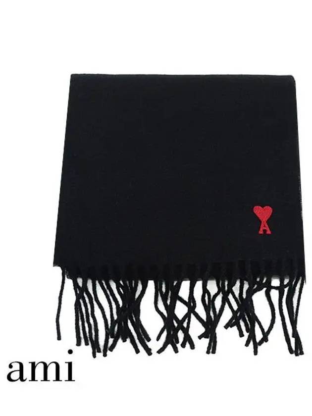 Small Heart Logo Classic Wool Scarf Black - AMI - BALAAN 2