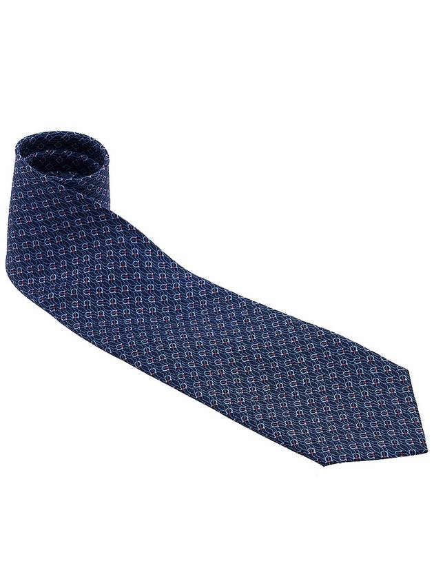 Tetris Print Silk  Tie Navy Blue - SALVATORE FERRAGAMO - BALAAN 3