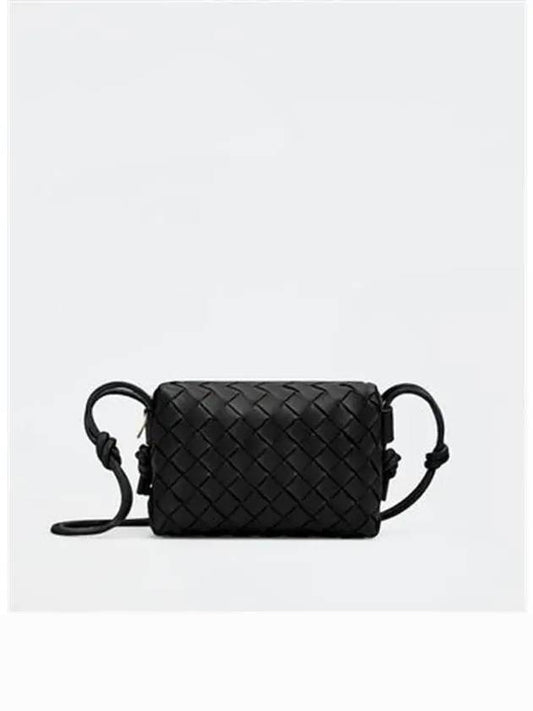 Intrecciato Loop Small Leather Cross Bag Black - BOTTEGA VENETA - BALAAN 2