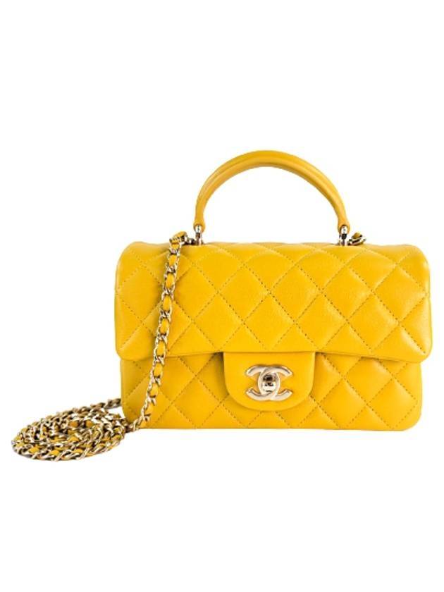 Top Handle Lambskin Mini Flap Cross Bag Yellow - CHANEL - BALAAN 1