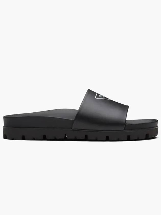 Triangle Logo Leather Band Slippers Black - PRADA - BALAAN 5