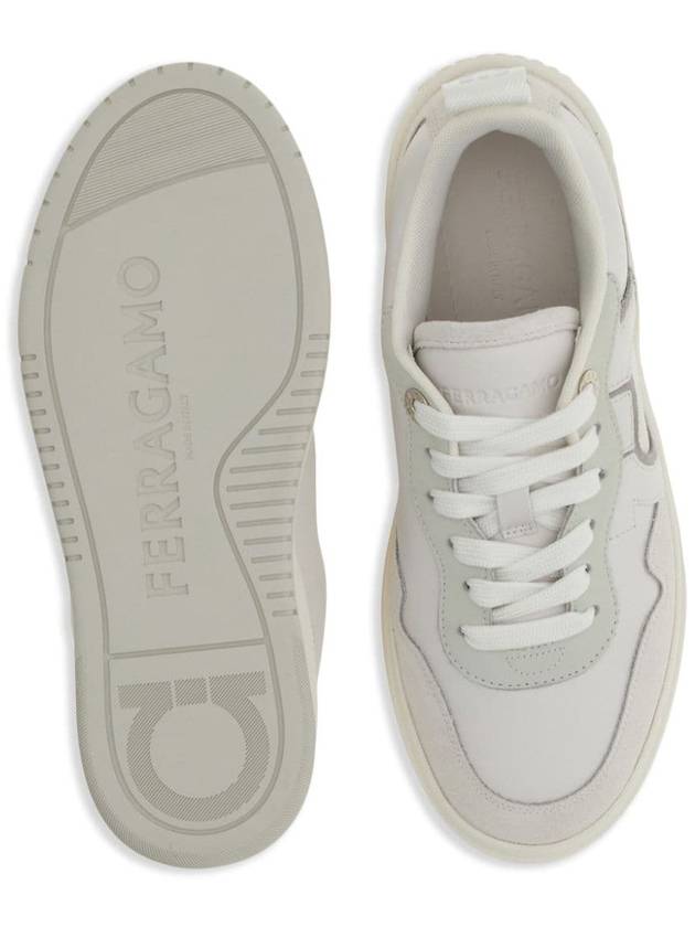 Gancini Leather Low Top Sneakers White - SALVATORE FERRAGAMO - BALAAN 3