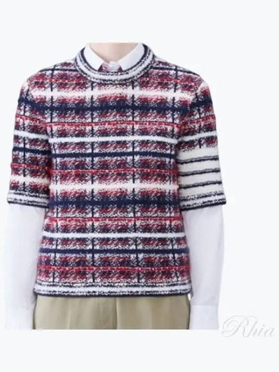 4 Bar Crew Neck Merino Mohair Knit Top Red - THOM BROWNE - BALAAN 2