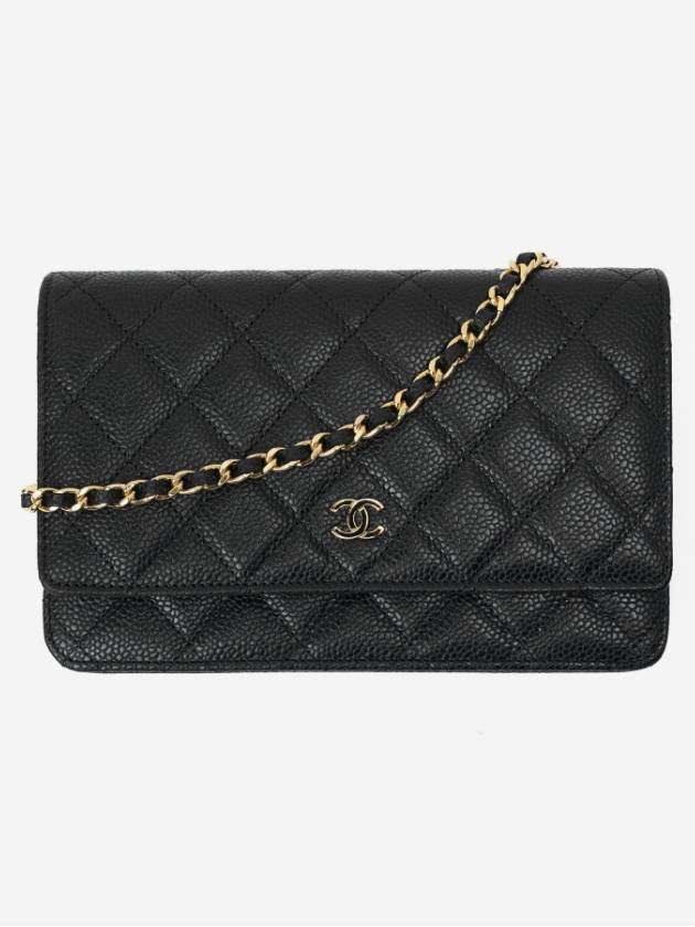 Classic Wallet On Chain Crossbody Bag Grained Calfskin Gold Black - CHANEL - BALAAN 2