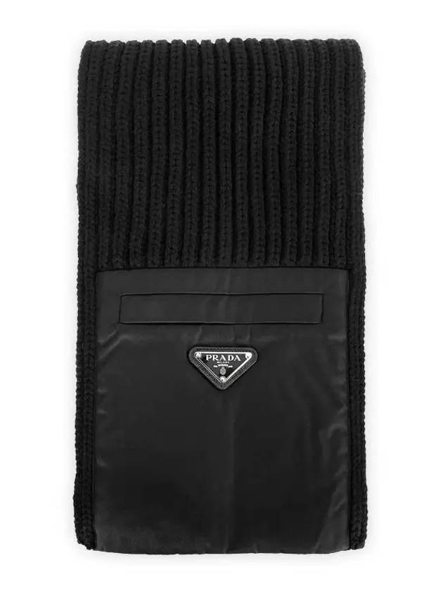 Triangle Logo Zipper Pocket Muffler Black - PRADA - BALAAN 3