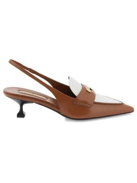 Leather Penny Slingback Heels Brown - MIU MIU - BALAAN 2