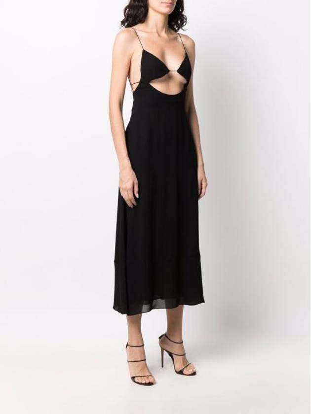 Crepe Viscose Backless Long Dress Black - SAINT LAURENT - BALAAN 6