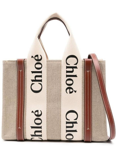 Woody Small Canvas Tote Bag White Brown Beige - CHLOE - BALAAN 2