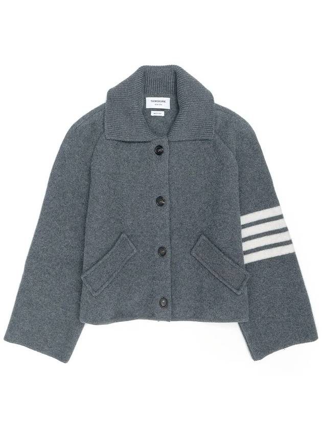 Milano 4-bar Crop Boiled Wool Single Coat Medium Grey - THOM BROWNE - BALAAN 2