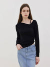 Unbalanced Strap Balloon Long Sleeve T-Shirt Black - LESEIZIEME - BALAAN 10