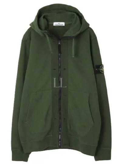 Brushed Cotton Fleece Garment Dyed Hooded Zip Up Olive Green - STONE ISLAND - BALAAN 2