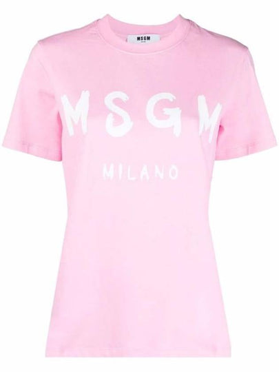 Brushed Logo Short Sleeve T-Shirt Pink - MSGM - BALAAN 2