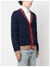 V-Neck Rib Knit Wool Cardigan Navy - GUCCI - BALAAN 3