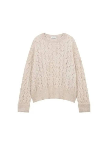 Women s Glitter Cable Easy Knit Beige 271428 - BRUNELLO CUCINELLI - BALAAN 1