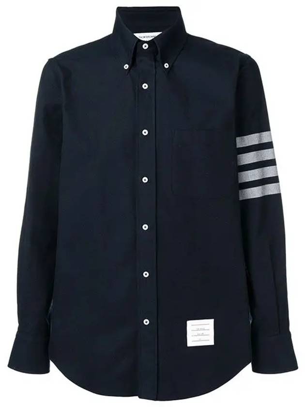 Men's Diagonal Solid Flannel Long Sleeve Shirt Navy - THOM BROWNE - BALAAN 2