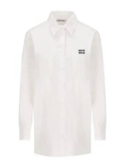 Chest Logo Populin Cotton Shirt White - MIU MIU - BALAAN 2